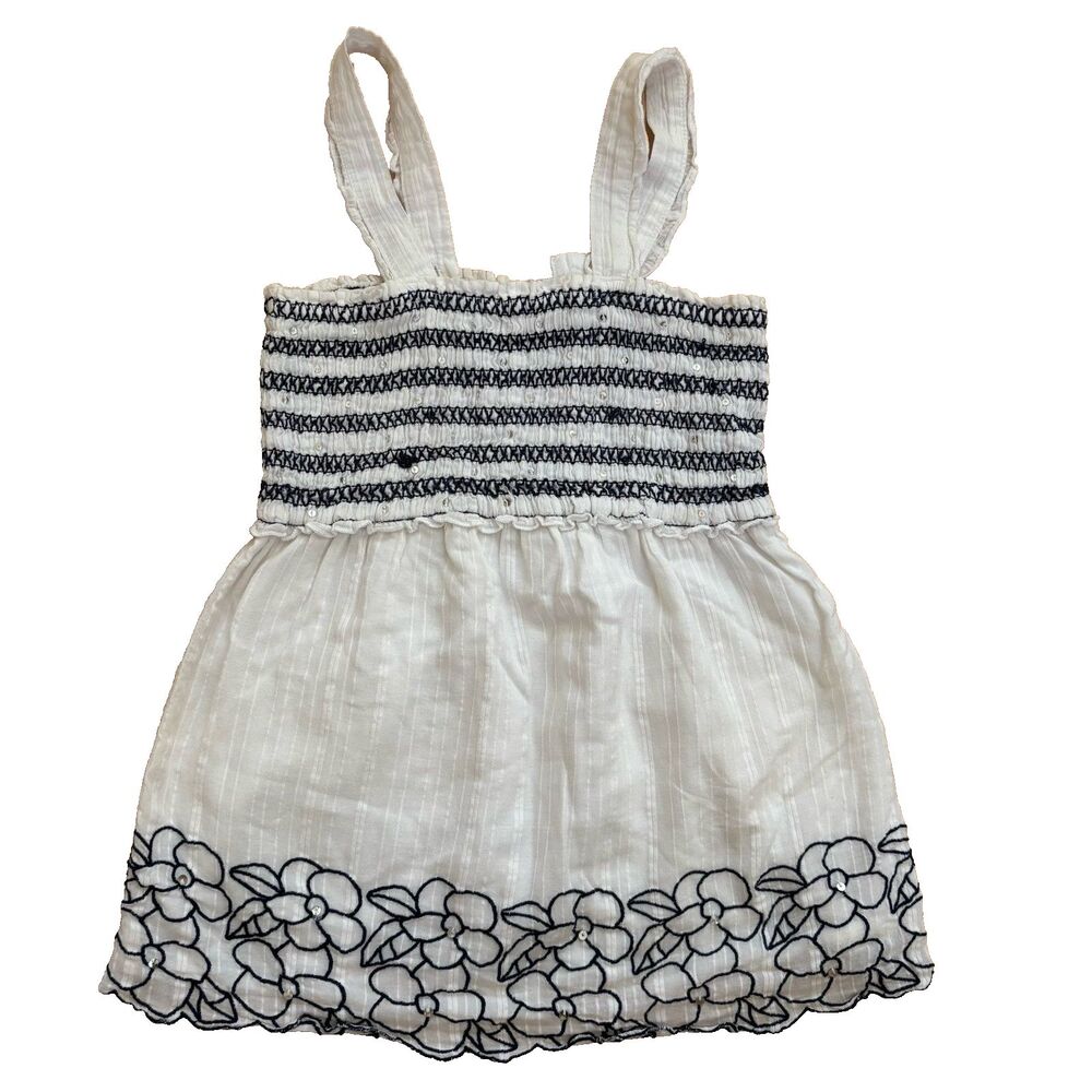 Justice Girls Smocked Tank Top Size 12 White Floral Sequins Sleeveless Boho
